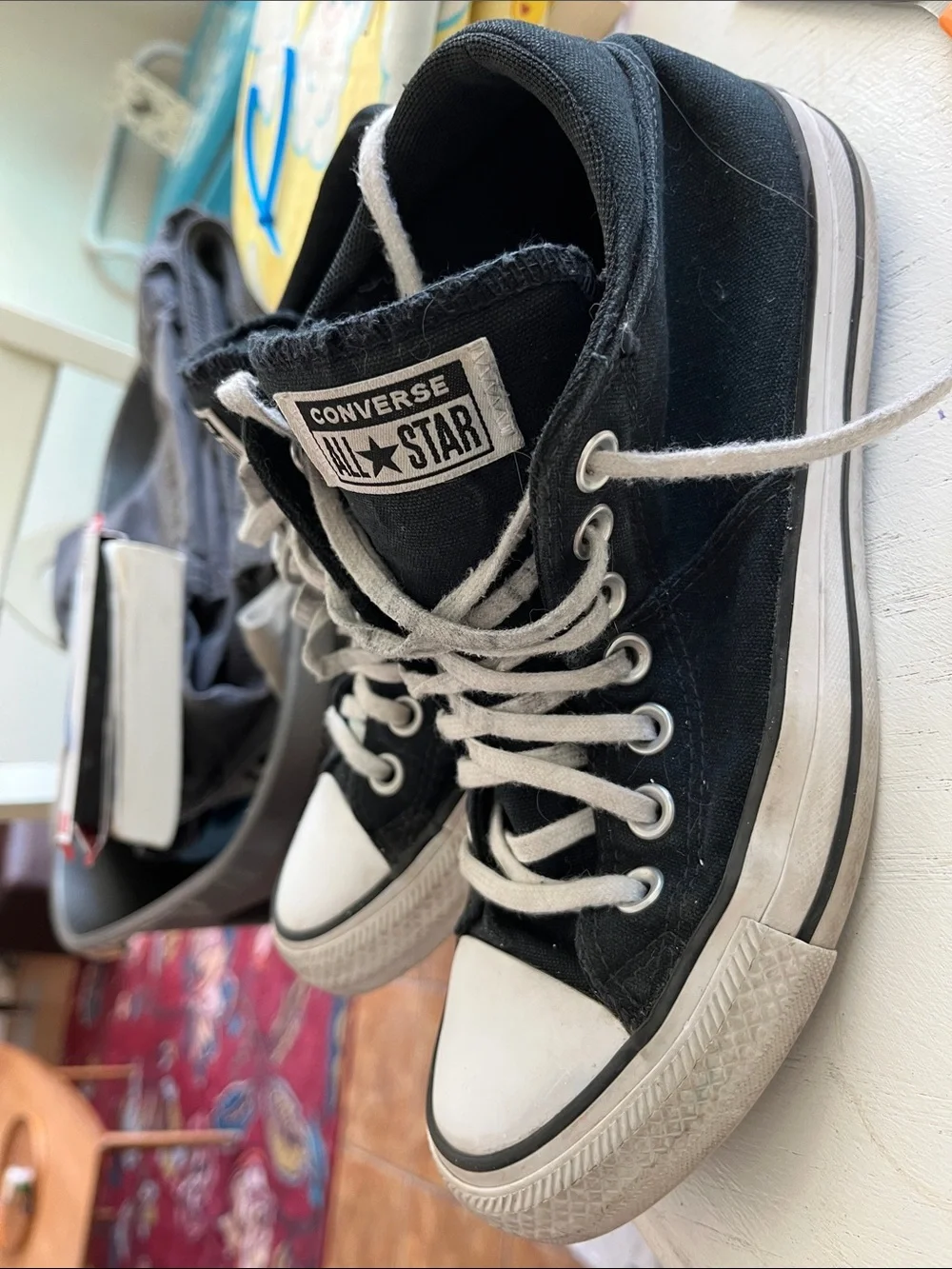 Converse Black and White High Top Sneakers Quilted Size 8